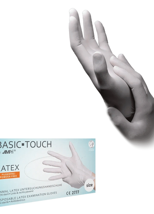 AMPri Basic-Touch Latex Einmalhandschuhe weiß Gr. XS–XL