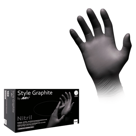 Schwarze Nitril-Untersuchungshandschuhe Style Graphite, pulverfrei, für medizinische Pflege und Homecare