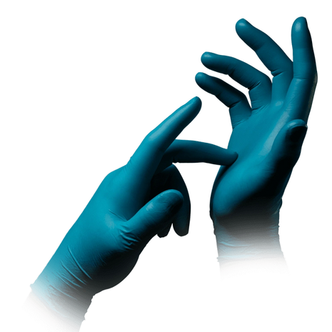Blaue Einmalhandschuhe für medizinische Pflege und Hygiene