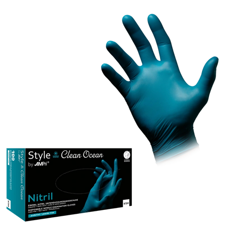 Blau Nitril Einmalhandschuhe Clean Ocean, puderfrei, für medizinische Pflege und Hygiene