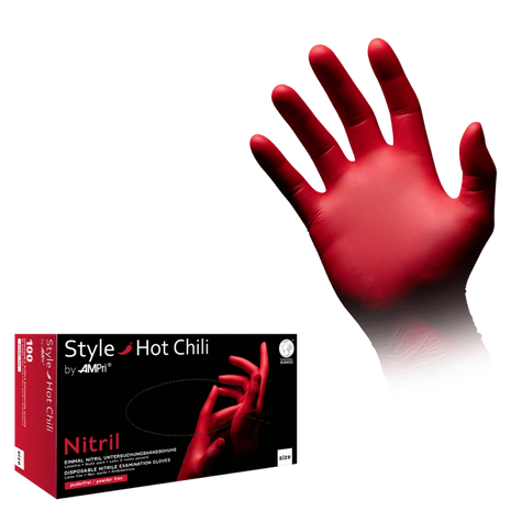 Rote Nitril-Untersuchungshandschuhe Style Hot Chili, puderfrei, Einmalhandschuhe für medizinische Pflege