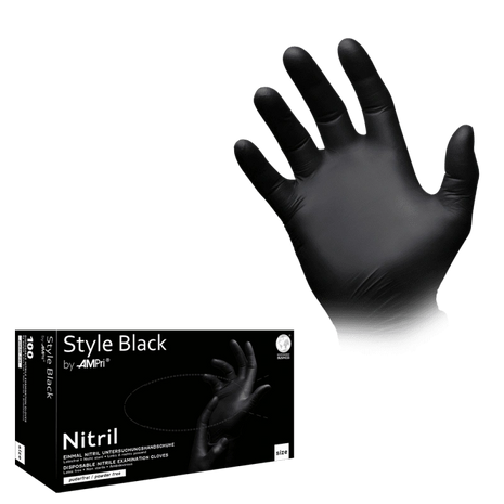 Schwarze Nitril-Untersuchungshandschuhe Style Black, pulverfrei, Einmalhandschuhe für medizinische Pflege