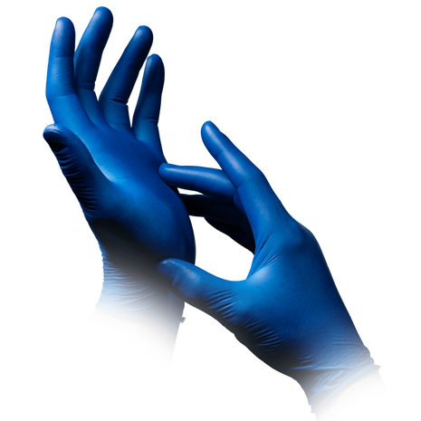 Blaue Einmalhandschuhe für medizinische Pflege und Hygiene