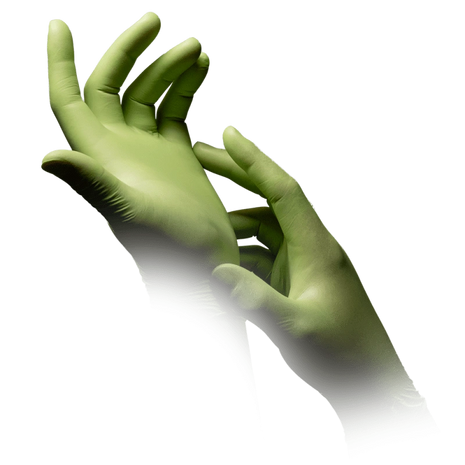Grüne Einmalhandschuhe für medizinische Pflege und Hygiene