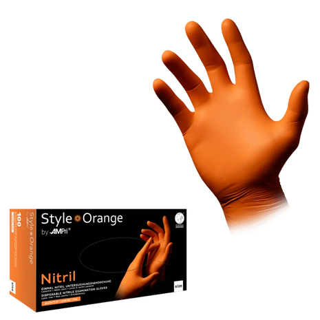 Orange Nitril-Untersuchungshandschuhe, latexfrei, Einmalhandschuhe für medizinische Pflege und Homecare