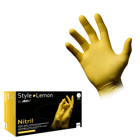 Gelbe Nitril-Untersuchungshandschuhe Style Lemon, Einmalhandschuhe für medizinische Pflege und Homecare