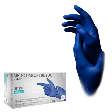 Blau Nitril Einmalhandschuhe MED-COMFORT Blue 300, latexfrei, puderfrei, für medizinische Untersuchung