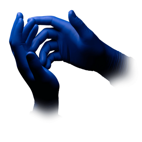 Blaue Einmalhandschuhe für medizinische Pflege und Hygiene
