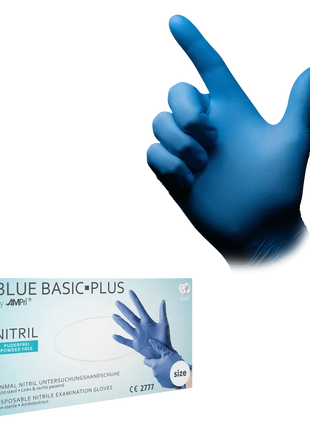 Basic-Plus Nitril Einweghandschuhe blau puderfrei 200 Stück XS–XL