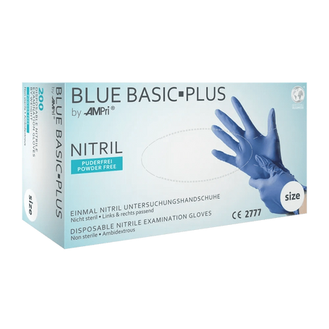 Blau Basic Plus Nitril Einmalhandschuhe, puderfrei, ambidextrous, für medizinische Untersuchungen