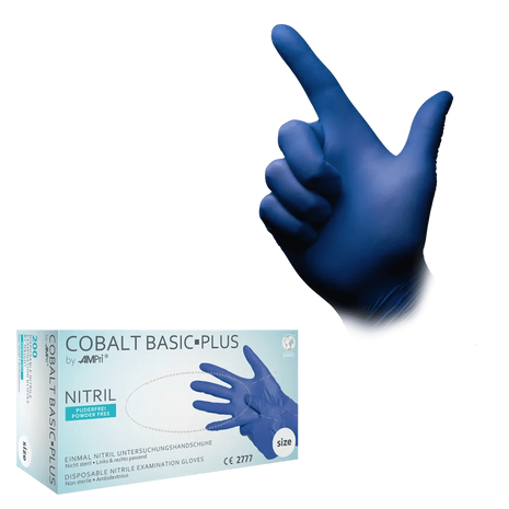 Blaue Nitril-Untersuchungshandschuhe Cobalt Basic Plus, puderfrei, Einmalhandschuhe für medizinische Anwendung