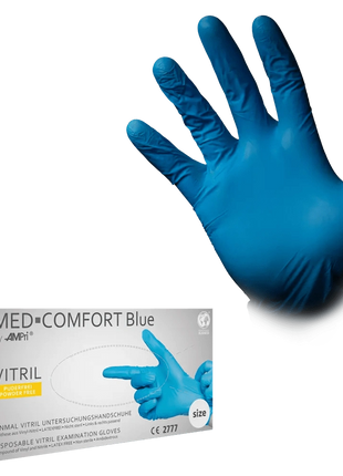 Med-Comfort blue Vitril Einweghandschuhe blau Premium puderfrei S–XL
