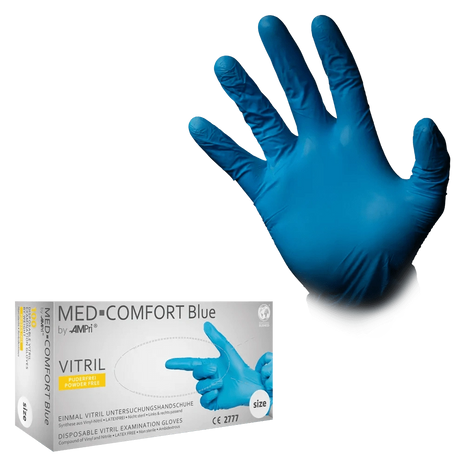 Blaue Vitril Einmalhandschuhe, puderfrei, latexfrei, für medizinische Untersuchungen und Pflege