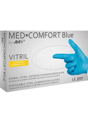 Med-Comfort blue Vitril Einweghandschuhe blau Premium puderfrei S–XL