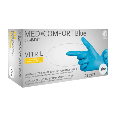 Med-Comfort Blue Vitril Einmalhandschuhe, puderfrei, latexfrei, für medizinische Untersuchung
