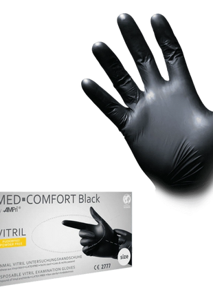 Med-Comfort Vitril Einweghandschuhe schwarz Premium puderfrei S–XL