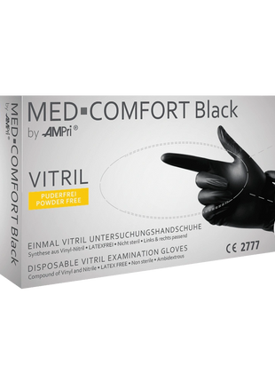 Med-Comfort Vitril Einweghandschuhe schwarz Premium puderfrei S–XL