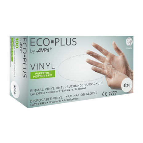 ECO-PLUS Vinyl Untersuchungshandschuhe, puderfrei, latexfrei, ambidextrous, für Pflege und medizinische Einrichtungen