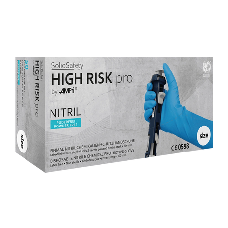 SolidSafety HIGH RISK pro Nitril-Schutzhandschuhe, puderfrei, extra stark, 300 mm, für Chemikalien
