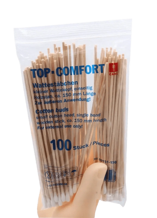 Top-Comfort Wattestäbchen Holz einseitig 150 mm 100x100 Stück