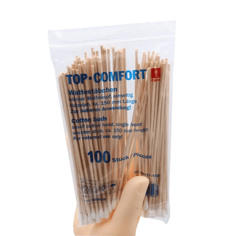 100er Pack TOP-COMFORT Wattestäbchen mit Holzstiel, ca. 150 mm, für äußere Anwendung
