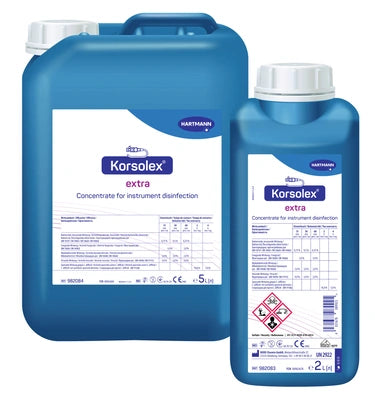 Korsollex extra Konzentrat für Instrumentendesinfektion, 5L und 2L Kanister, blau, Hartmann