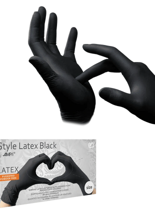 AMPri Style Latex Black Einweg-Latexhandschuhe schwarz Premium volltexturiert XS–XL