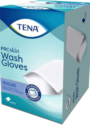 TENA ProSkin Waschhandschuhe Box, 200 Stück, Einweg Hygiene Handschuhe für sanfte Körperpflege