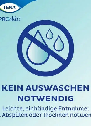 TENA PROskin Symbol für kein Auswaschen, Hygieneprodukt, einfach anzuwenden, sanfte Pflege