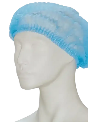 Blaue Einweghaube aus Vliesstoff auf Kopfmodell, ideal für Hygiene und Medizinbedarf