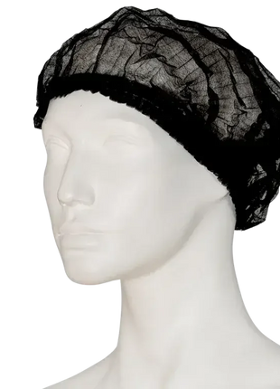 Schwarze Einweghaube aus Vlies auf Kopfmodell, Hygiene Schutz Medizinprodukte