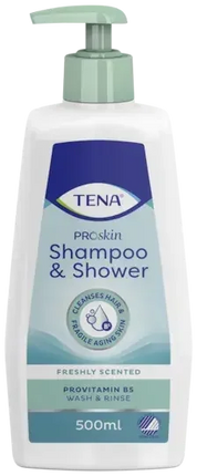 TENA ProSkin Shampoo & Shower 500ml Flasche, sanfte Reinigung für empfindliche Haut, Provitamin B5