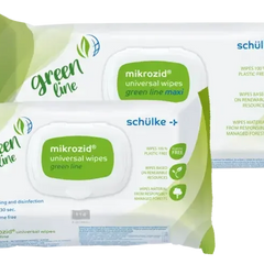 Schülke mikrozid universal wipes green line, plastikfreie Desinfektionstücher, zwei Packungen