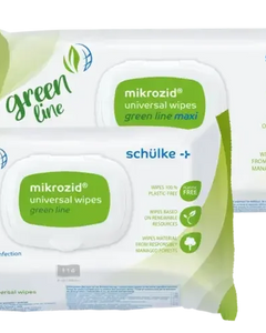 Schülke mikrozid universal wipes green line, plastikfreie Desinfektionstücher, zwei Packungen