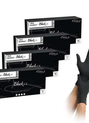 Schwarze Latex Einmalhandschuhe MaiMed Black LX in verschiedenen Größen, hygienisch, medizinisch