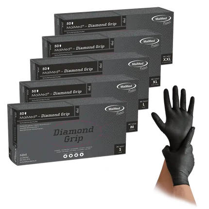 MaiMed® Diamond Grip Black Nitrilhandschuhe (50 Stück)