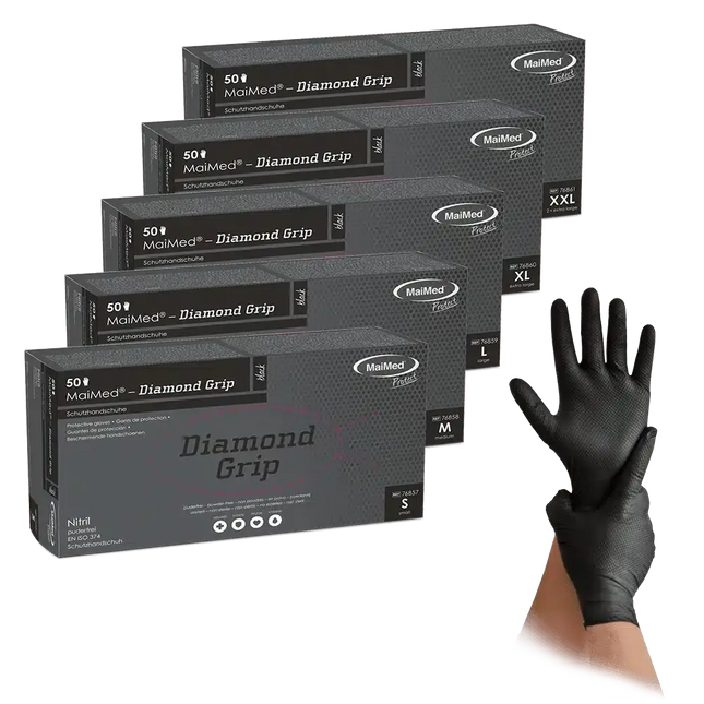 MaiMed® Diamond Grip Black Nitrilhandschuhe (50 Stück)