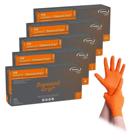 MaiMed Diamond Grip+ Orange | Nitrilhandschuhe mit Textur