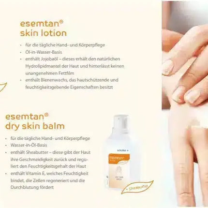 esemtan skin lotion und dry skin balm informationsblatt