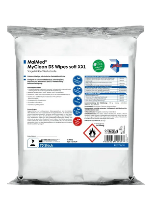 MaiMed MyClean DS Wipes soft XXL, vorgetränkte Desinfektionstücher, 70 Stück, Verpackung