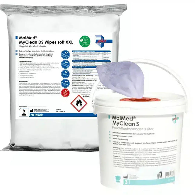 Produktbild Maimed MyClean DS Wipes Soft XXL Kombi mit MyClean Spendereimer - Sanfte, extra große Reinigungstücher für vielseitige Anwendungen in Kombination mit einem praktischen Spendereimer
