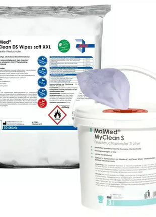 MaiMed MyClean Desinfektionstücher und Feuchttuchspender für Hygiene, Reinigung, XXL Vliestuchrolle