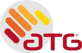 ATG Logo mit stilisierten, farbigen Streifen auf grauem Kreis, Symbol für Hygieneprodukte