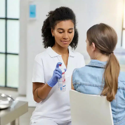 Anwendung von Kodan tinktur farblos 250ml vom Pflegepersonal bei einer Patienten vor der Impfung bzw. Behandlung