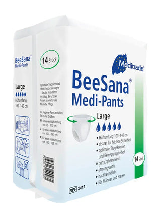 Ein Medizinprodukt für Inkontinenz mit dem Markennamen Beesana Medipants. Der Inkontinenzslip von Meditrade Senipax bietet diskreten Schutz und Komfort