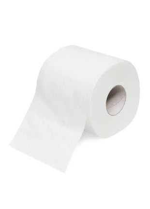 Weiße Toilettenpapierrolle, Hygieneprodukt für Badezimmer, auf weißem Hintergrund
