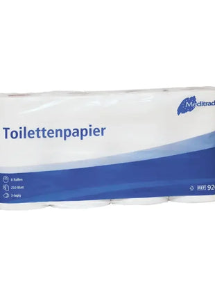 Meditrade 3-lagiges Toilettenpapier, 8 Rollen Packung, hygienisches Papier für Bad