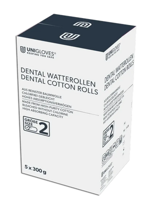 Unigloves Dental Watterollen Größe 2, Dental Baumwollrollen, 5x300g, medizinisches Hygieneprodukt