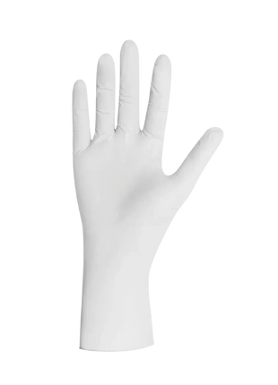 Weiße Einmalhandschuh aus Nitril für Hygiene und Medizin, Handfläche nach oben