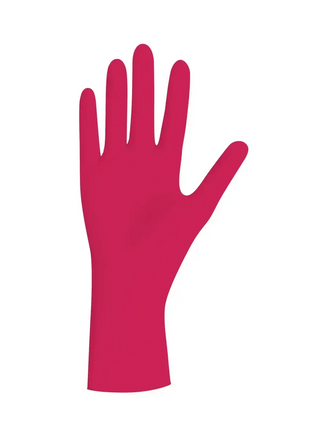 Roter Einweghandschuh für Hygiene und medizinischen Schutz auf weißem Hintergrund